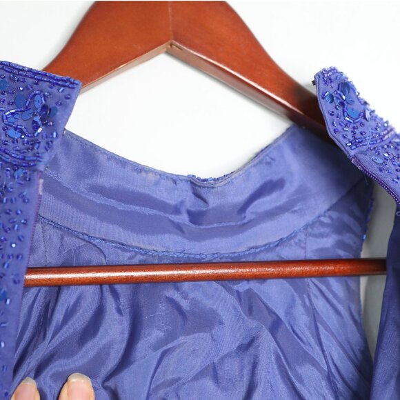 Avanti Silk Beaded Sequin Long Evening Gown Halter Formal Dress Royal Blue Party - Picture 12 of 16